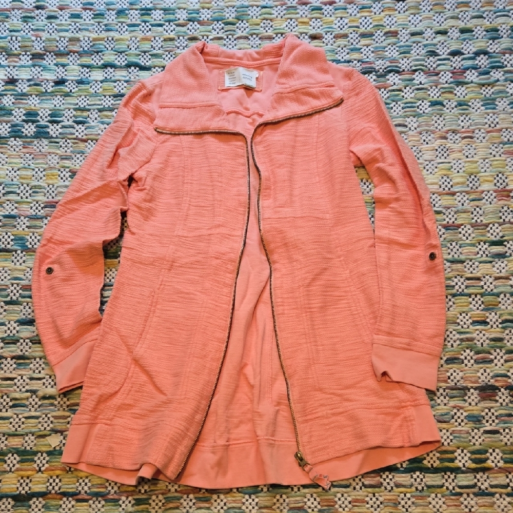 Anthropologie Coral Zip-Up Cardigan